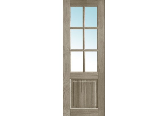Дверь деревянная межкомнатная из массива бессучкового дуба, Классик, 2 филенки, 6 стекол